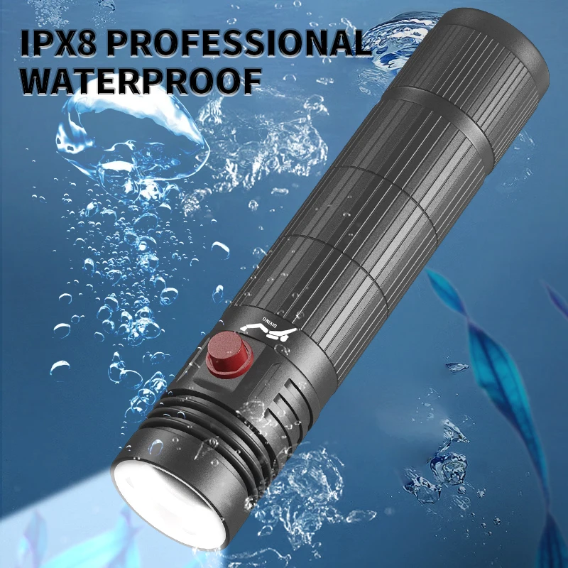 

100-200M Long Range Flashlight High Power Telescopic Focusing Strong Light Power L2 Led Diving Flashlight Picnic Electric Light