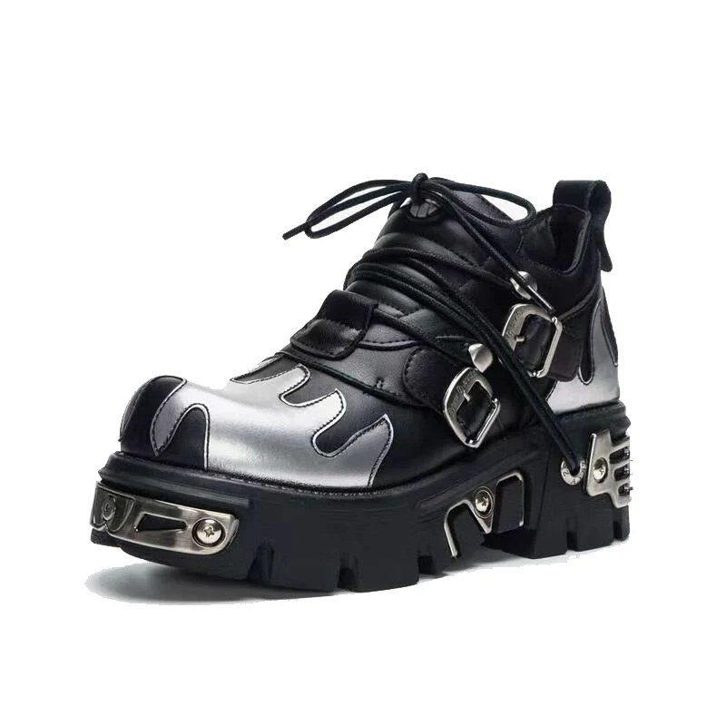 Punk Men Motorcycle Leather Boots Platform Shoes Women Metal Rivest Sneakers FemaleGoth Casual Sports Shoe Thick Bottom Trainers
Punk Men Motorcycle Leather Boots Platform Shoes Women Metal Rivest Sneakers FemaleGoth Casual Sports Shoe Thick Bottom Trainers