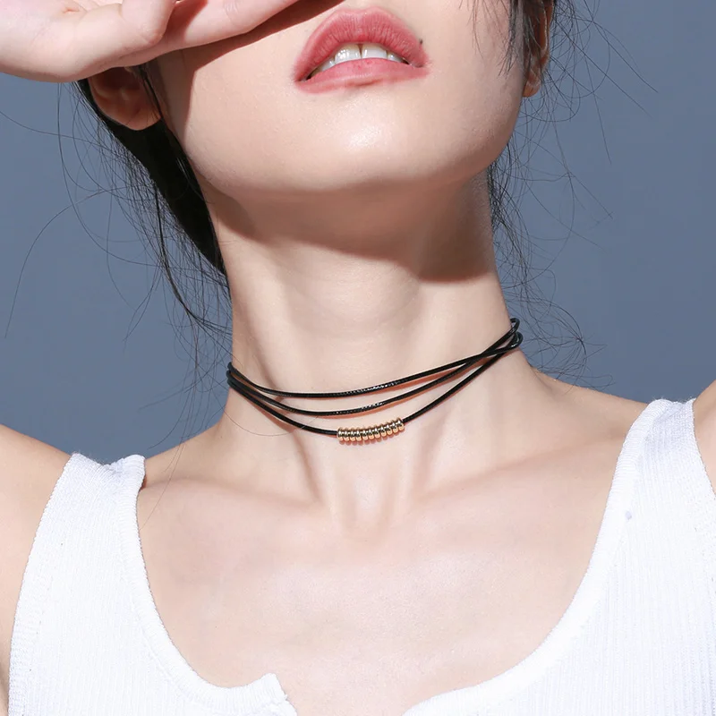 Gothic Style Black Rope Women's Neck Chain Choker Rope Necklaces Gold Color Beads Goth Jewelry High Quality Rope Chain
Gothic Style Black Rope Women's Neck Chain Choker Rope Necklaces Gold Color Beads Goth Jewelry High Quality Rope Chain