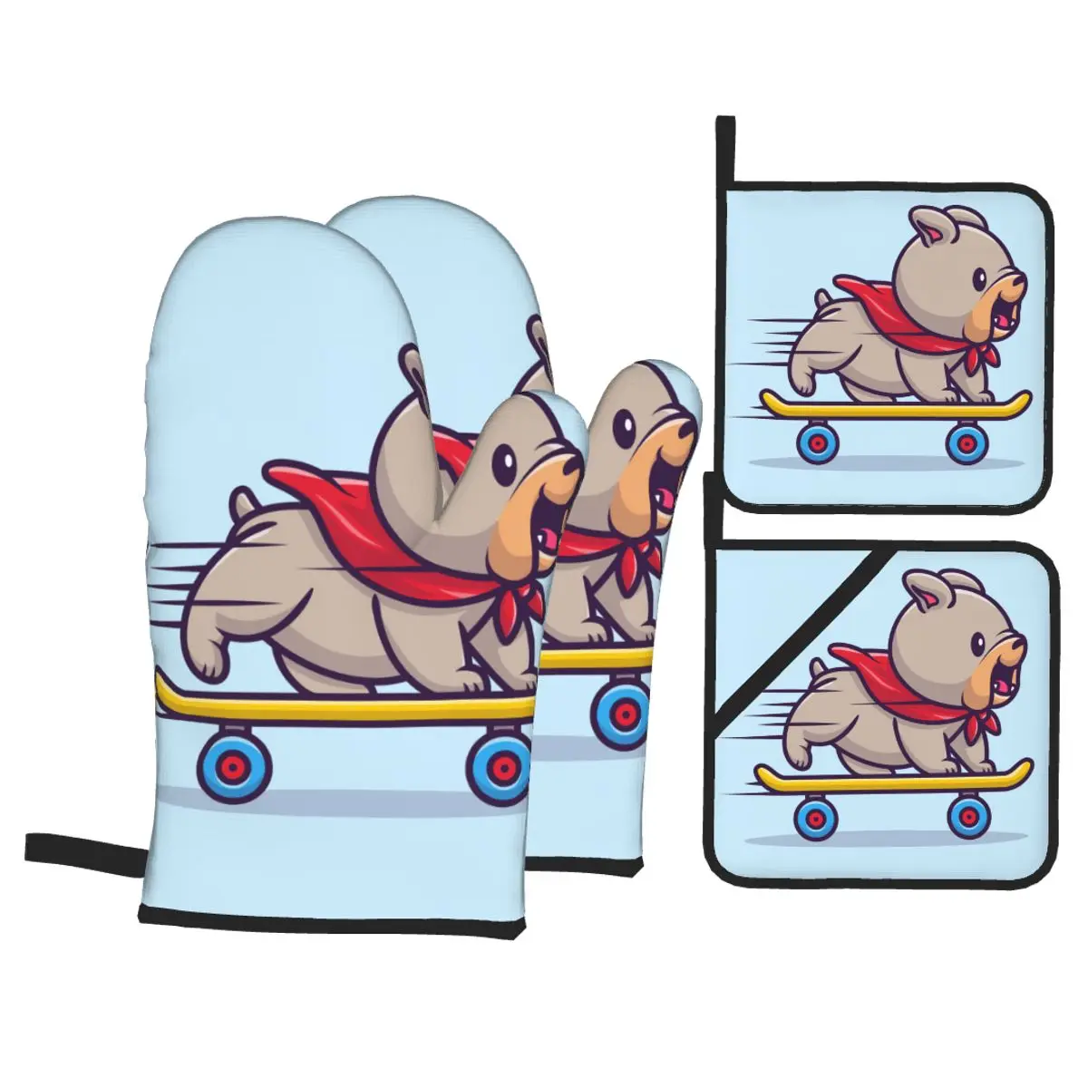 4 Pieces Oven Gloves Mitts Cute Bulldog Playing Skateboard Kitchen Gloves Tray Dish Bowl Holder Baking Insulation Hand Clip
4 Pieces Oven Gloves Mitts Cute Bulldog Playing Skateboard Kitchen Gloves Tray Dish Bowl Holder Baking Insulation Hand Clip