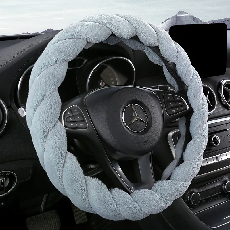 

Car Steering Wheel Cover Short Plush Warm Winter Car Handbrake Shift Cover Heating Steering Wheel 38cm Warm Soft Plush