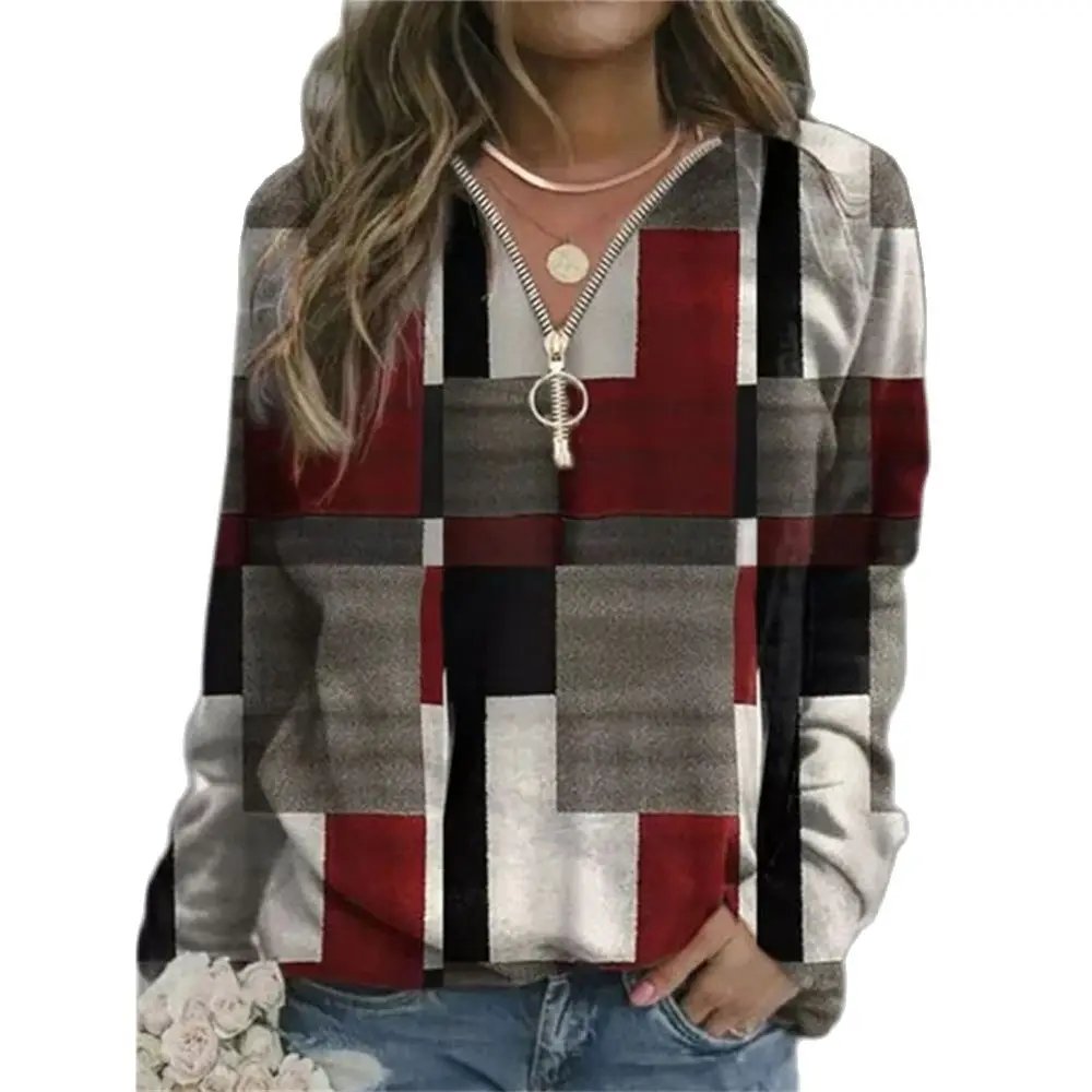 Plaid Patchwork Zipper V-Neck Women Sweatshirt Long Sleeve Loose Casual Ladies Hoodie 2021 Autumn Street Clothing Pullover Tops 
Plaid Patchwork Zipper V-Neck Women Sweatshirt Long Sleeve Loose Casual Ladies Hoodie 2021 Autumn Street Clothing Pullover Tops