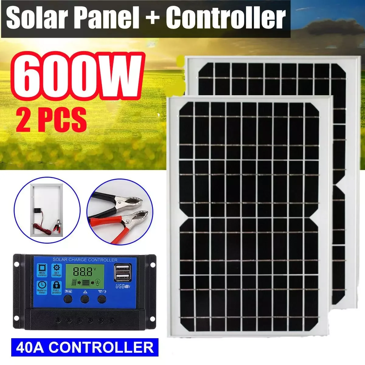 600W Flexible Solar Panel Solar Cells 40A Solar Controller Module for Car RV Boat Home Roof Van Camping 12V Solar Battery
600W Flexible Solar Panel Solar Cells 40A Solar Controller Module for Car RV Boat Home Roof Van Camping 12V Solar Battery