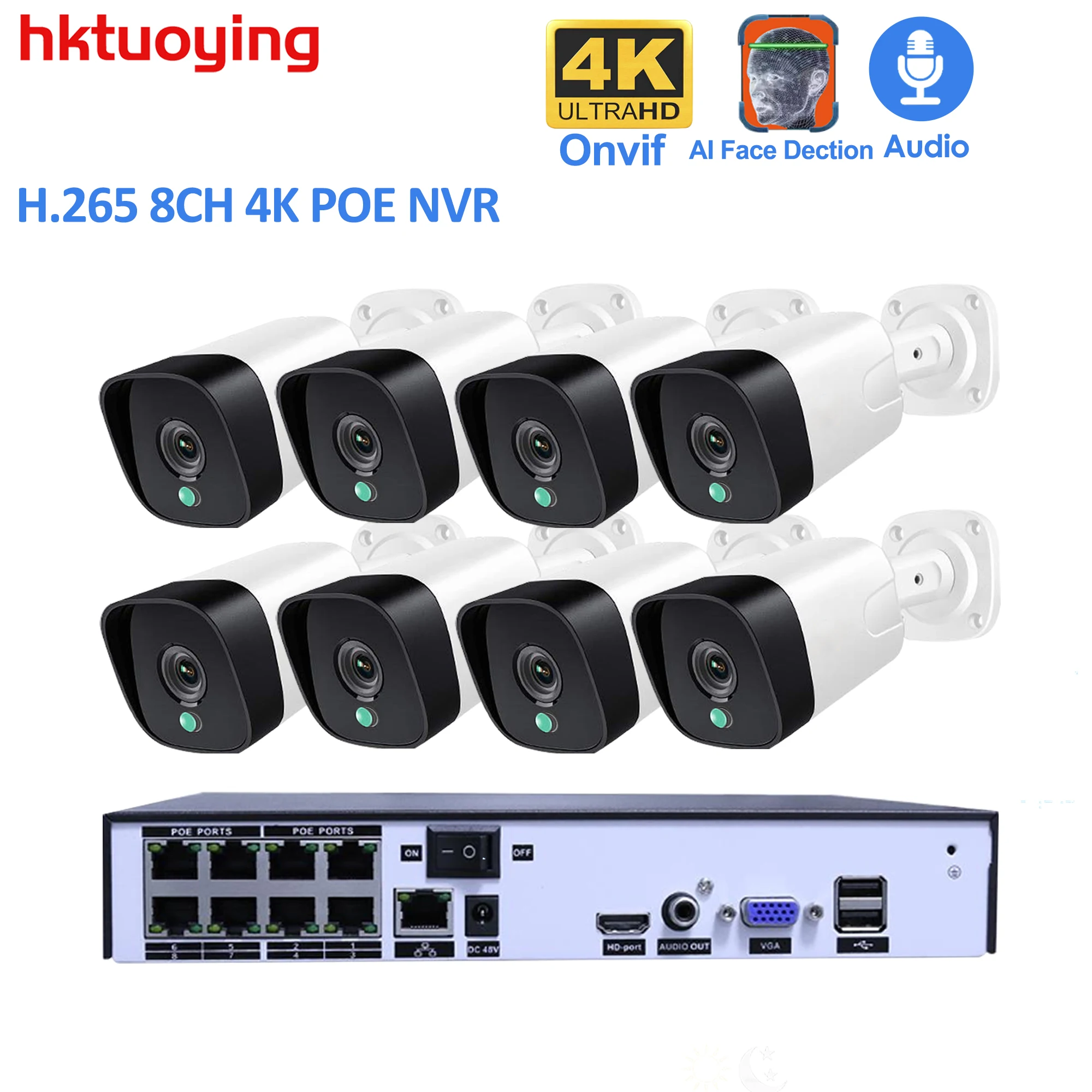 

8CH 4k 8.0mp POE NVR CCTV System Kit IP Camera P2P IR IP66 Outdoor Weatherproof Video Security Surveillance FaceDetection