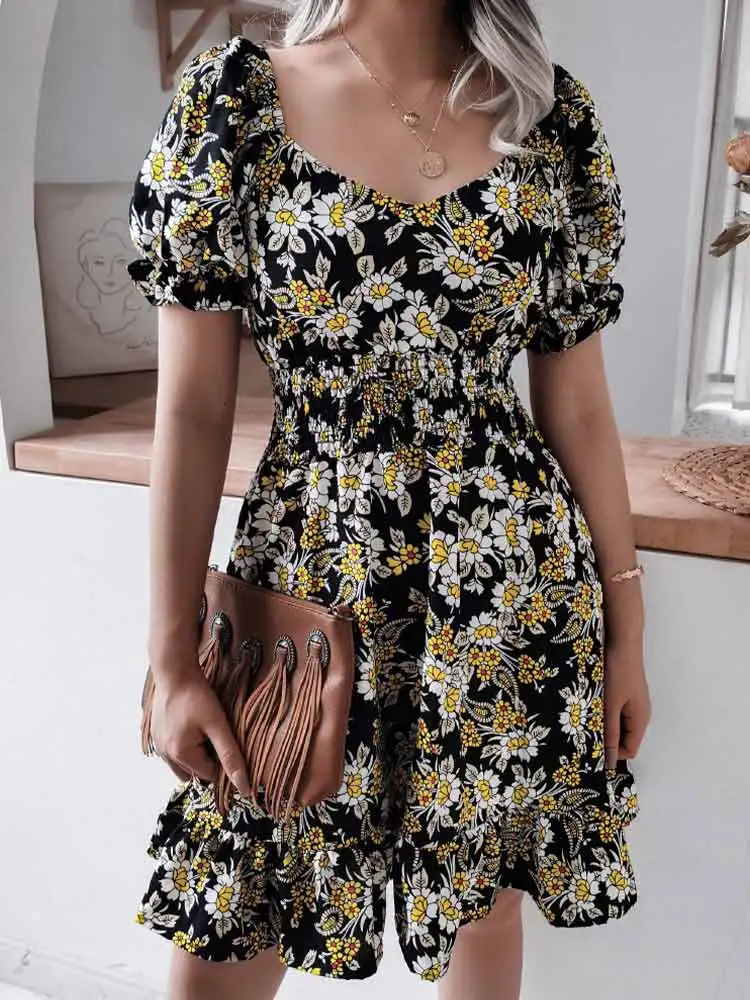 Sweet Floral Print Dresses Women Summer Square Collar Ruffle Sleeve Mini Dress Casual Beach A Line Dress Female Party Vestidos
Sweet Floral Print Dresses Women Summer Square Collar Ruffle Sleeve Mini Dress Casual Beach A Line Dress Female Party Vestidos
