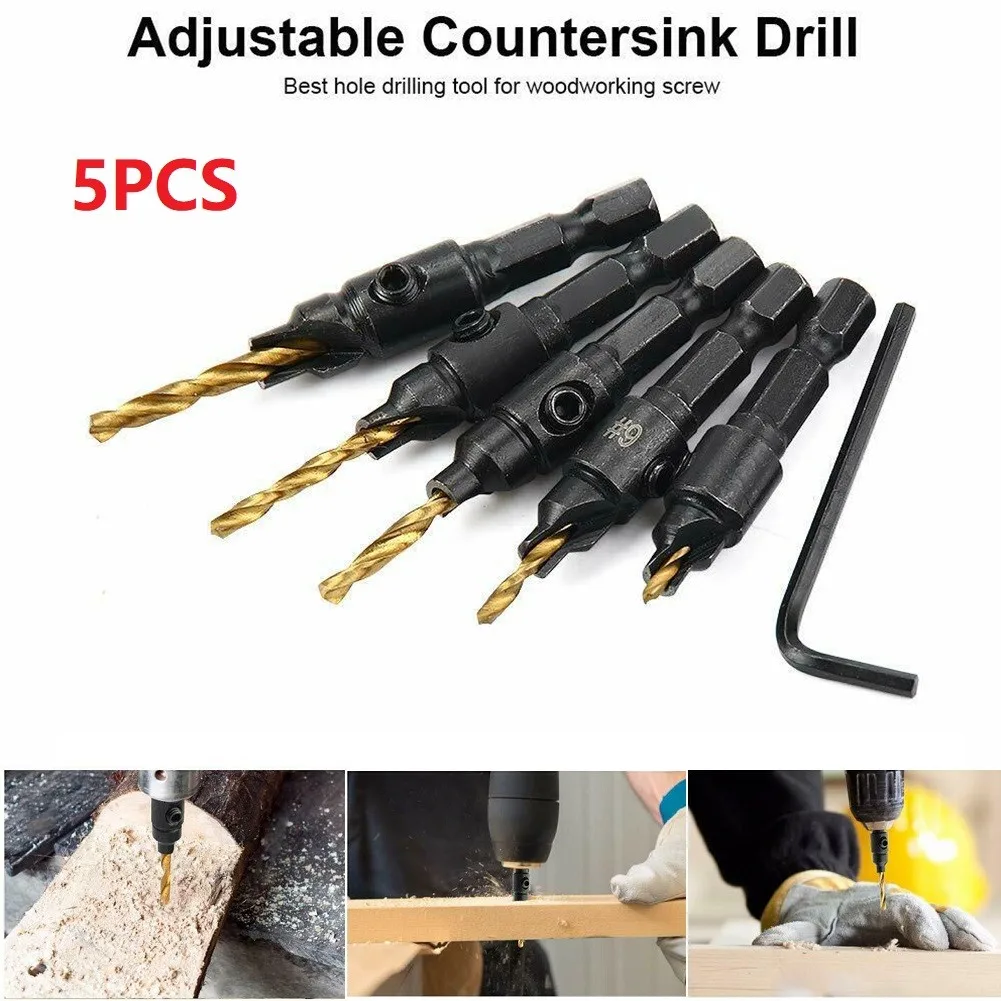 5pcs HSS Countersink Drill Bit Set Hex Shank Screw Carpentry Reamer Chamfer Mill Steel Counter Sleeve Countersinks Power Tools
5pcs HSS Countersink Drill Bit Set Hex Shank Screw Carpentry Reamer Chamfer Mill Steel Counter Sleeve Countersinks Power Tools