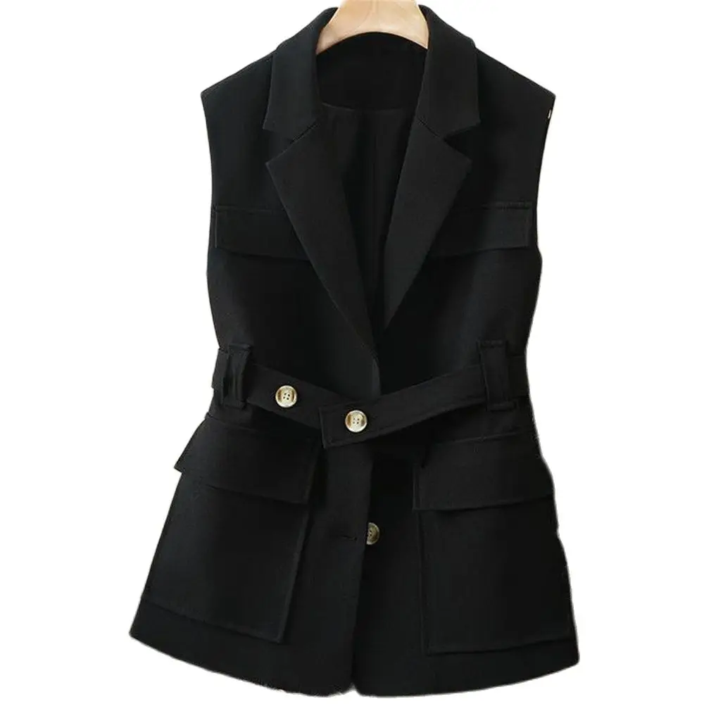 Korean Casual Suit Lapel Sleeveless Gilet With Belt Chic Waistcoat Female Sleeveless Coat Harajuku Single-Breasted Women Jacket
Korean Casual Suit Lapel Sleeveless Gilet With Belt Chic Waistcoat Female Sleeveless Coat Harajuku Single-Breasted Women Jacket