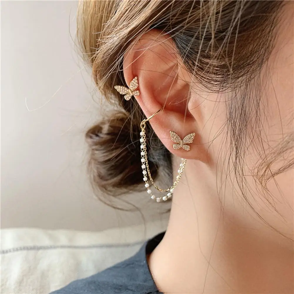 2pcs/set Women Alloy Full Diamond Butterfly Pearl Earrings, Creative Simple Pearl Chain Ear Clip, Personalized Color Earrings
2pcs/set Women Alloy Full Diamond Butterfly Pearl Earrings, Creative Simple Pearl Chain Ear Clip, Personalized Color Earrings