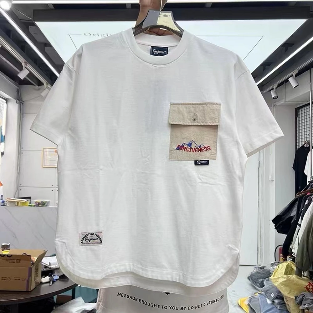 

Мужская футболка с короткими рукавами, брендовая футболка с карманами, градиентным принтом и овальным подолом, весна-лето 2023