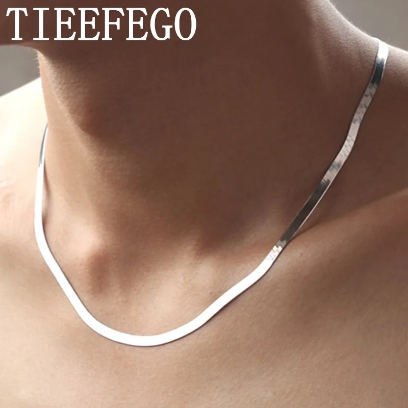 TIEEFEGO New 925 Silver Necklace 4mm Snake Chain Male & Female Couple Sterling Silver Jewelry Blade Chain Jewelry Gifts
TIEEFEGO New 925 Silver Necklace 4mm Snake Chain Male & Female Couple Sterling Silver Jewelry Blade Chain Jewelry Gifts