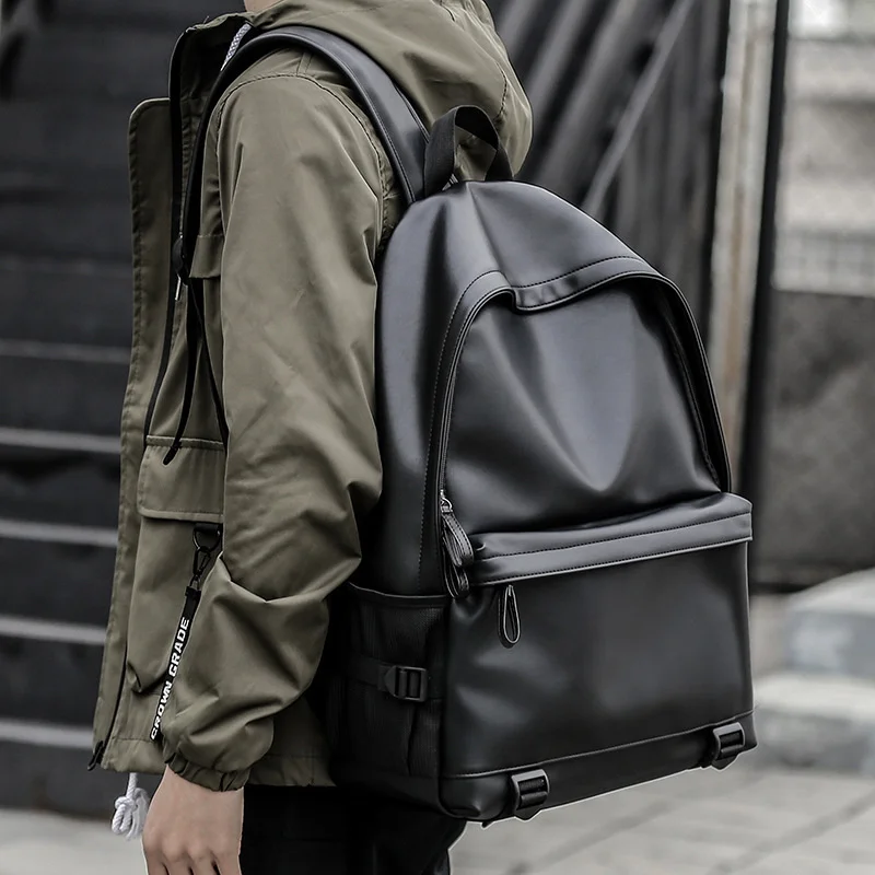 

New Men Leather Backpack Black School Bags for Teenager Boys 15.6 Inch Laptop Backpacks Mochila Masculina High Quality