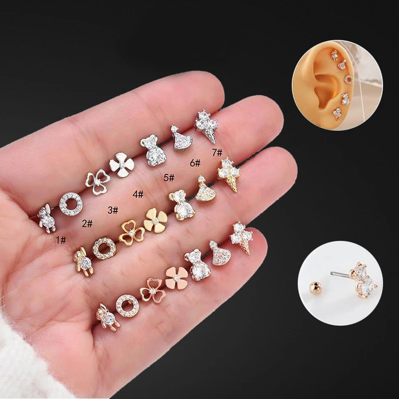 CZ Bear Round Snow Flower Geometric Earring Stud Women Stainless Steel Cubic Zircon Cartilage Earring Stud Women Christmas Gift
CZ Bear Round Snow Flower Geometric Earring Stud Women Stainless Steel Cubic Zircon Cartilage Earring Stud Women Christmas Gift