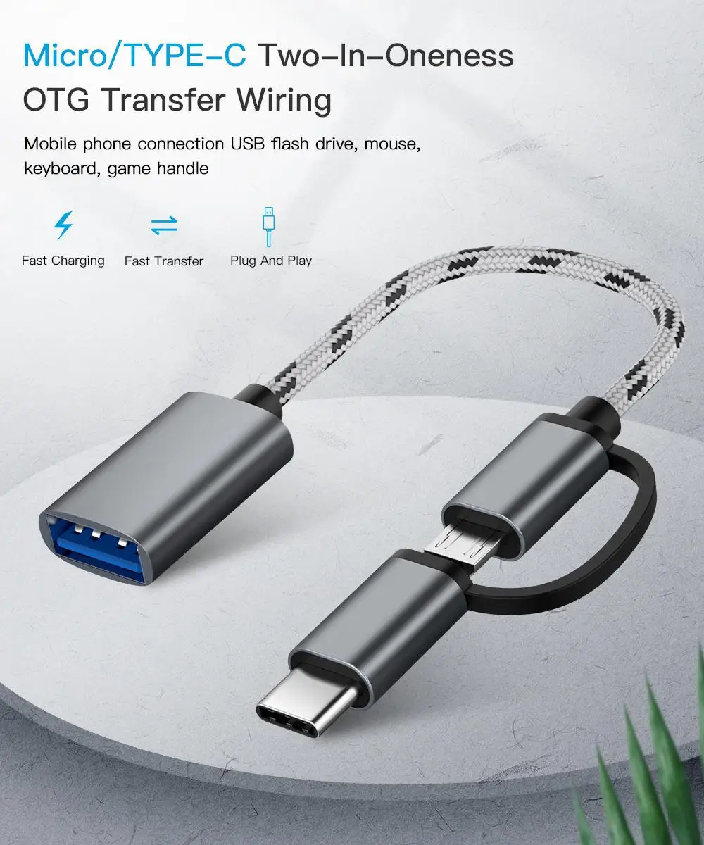 

2 In 1 OTG Adapter Cable Nylon Braid USB 3.0 To Micro USB Type C Data Sync Adapter For Huawei For MacBook U Disk OTG For Android
