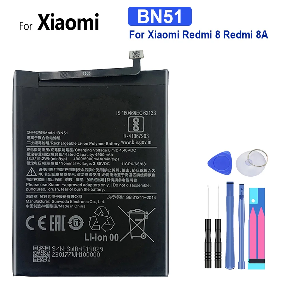 100% New Replacement Battery 5000mAh BN51 For Xiaomi Redmi 8 Redmi 8A Redmi8 Authentic Phone Battery +Tools
100% New Replacement Battery 5000mAh BN51 For Xiaomi Redmi 8 Redmi 8A Redmi8 Authentic Phone Battery +Tools