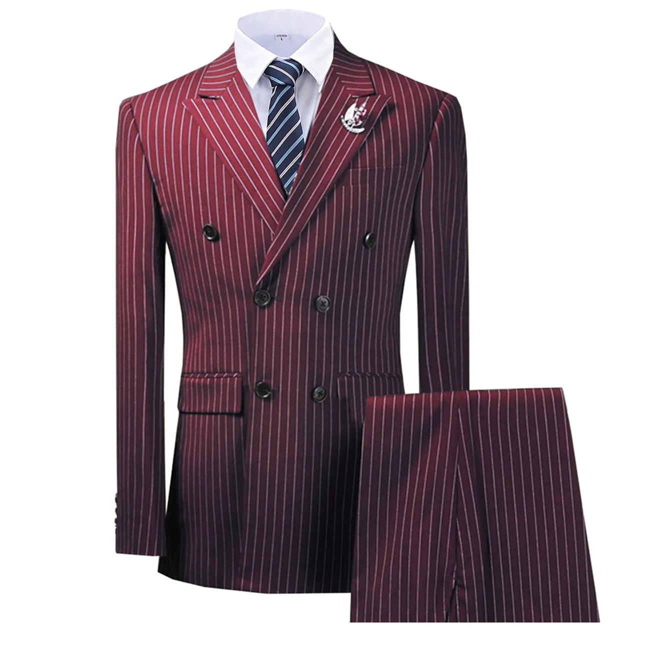 Double Breasted Peak Lapel Stripes Burgundy Blazer Two Pieces Mens Suit with Pants Formal Navy Jacket For Wedding Groom Tuxedos
Double Breasted Peak Lapel Stripes Burgundy Blazer Two Pieces Mens Suit with Pants Formal Navy Jacket For Wedding Groom Tuxedos
