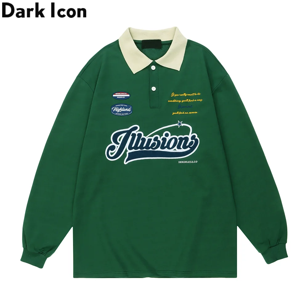 Dark Icon Letters Embroidery Turn-down Collar Preppy Style Men's T-shirt Autumn Oversized Cotton Tee Shirts
Dark Icon Letters Embroidery Turn-down Collar Preppy Style Men's T-shirt Autumn Oversized Cotton Tee Shirts
