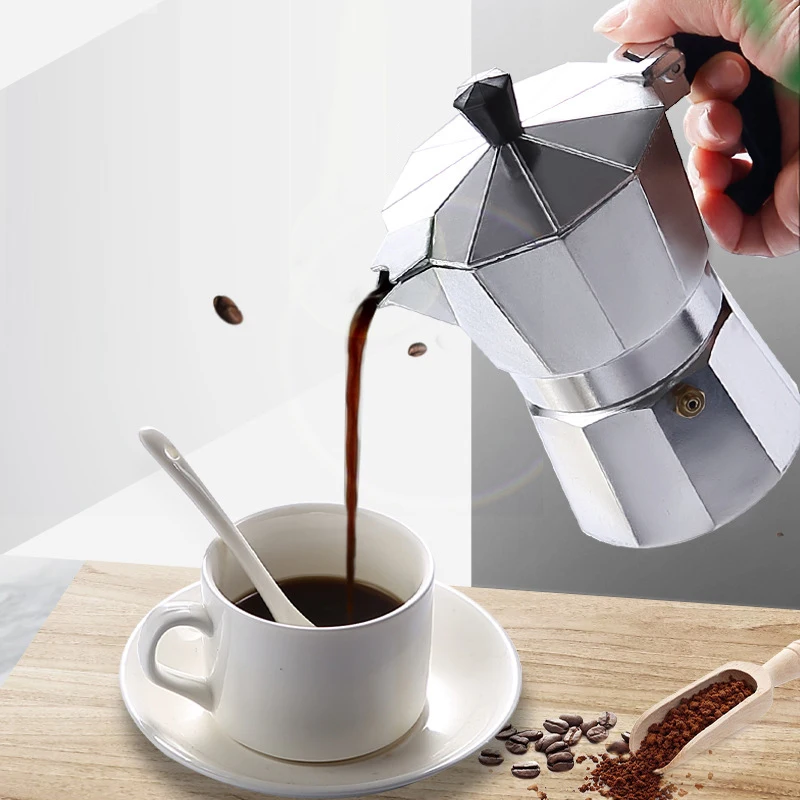 

50-600ML Aluminum Mocha Coffee Pot Rapid Stovetop Coffee Brewer Classic Octagonal Shape Kitchen Accessories Coffee Utensils