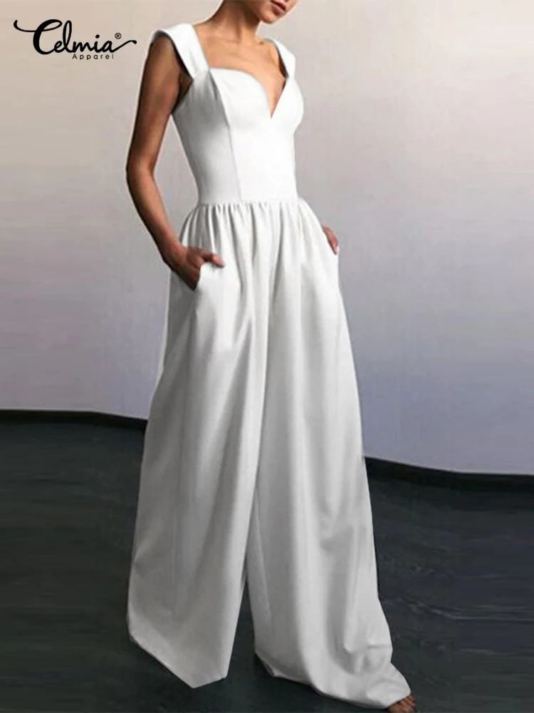 Celmia Elegant 2022 Summer Jumpsuits V Neck Pocket Sleeveless Waisted Long Ropmers Women Wide Leg Pant Fashion Party Overalls
Celmia Elegant 2022 Summer Jumpsuits V Neck Pocket Sleeveless Waisted Long Ropmers Women Wide Leg Pant Fashion Party Overalls