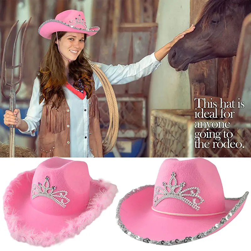 Western Cowboy Hat Pink Cowgirl Funny Caps Bling Rhinestones Crown Girl Tiara Holiday Costume Party Hats Women's Feather Cap
Western Cowboy Hat Pink Cowgirl Funny Caps Bling Rhinestones Crown Girl Tiara Holiday Costume Party Hats Women's Feather Cap