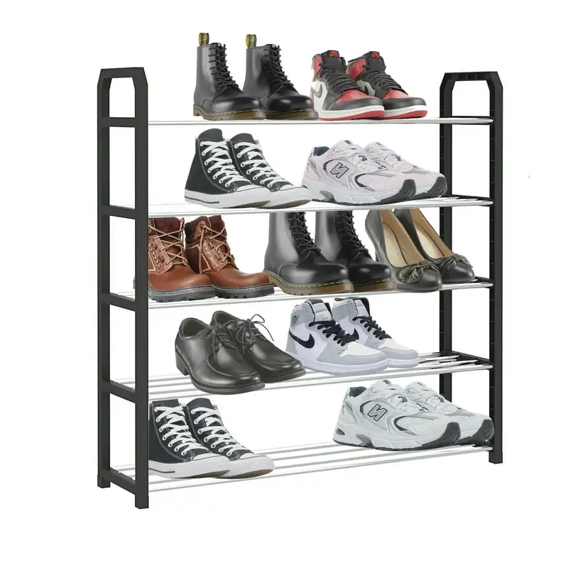 

Полка для обуви в ряд, 15 пар, Прочная полка для хранения обуви, черная башня для обуви для спальни, прихожей, прихожей и чулана
