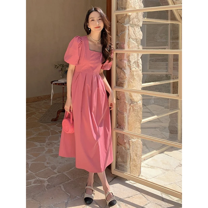 Elegant Pink Dress Summer Fashion Square Collar Puff Sleeve Ruffle Female Dresses Korea High Waist Party Women's Dress Vestidos
Elegant Pink Dress Summer Fashion Square Collar Puff Sleeve Ruffle Female Dresses Korea High Waist Party Women's Dress Vestidos