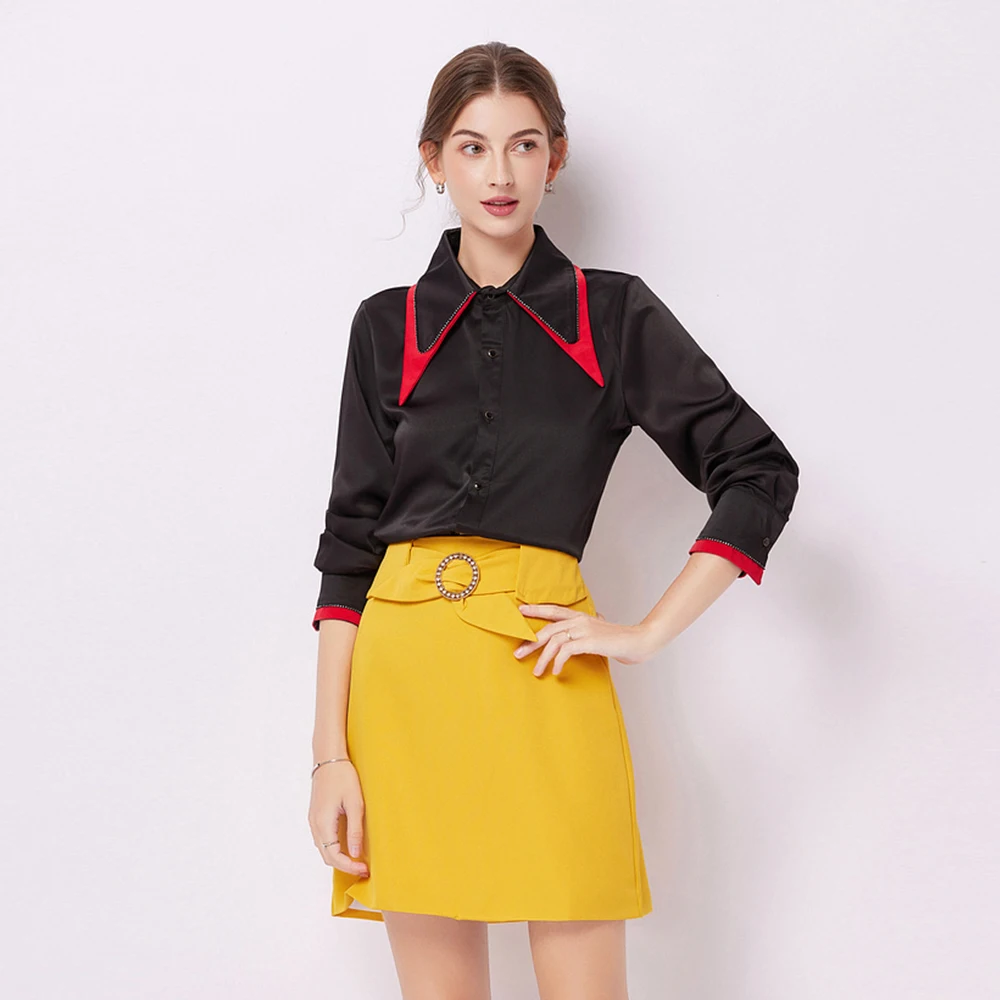 Spring Fall Solid 2 Piece Set Women Outfits Colorblock Long Sleeve Lapel Shirt + Hight Waist Skirt Suits High Street Skirt Sets
Spring Fall Solid 2 Piece Set Women Outfits Colorblock Long Sleeve Lapel Shirt + Hight Waist Skirt Suits High Street Skirt Sets