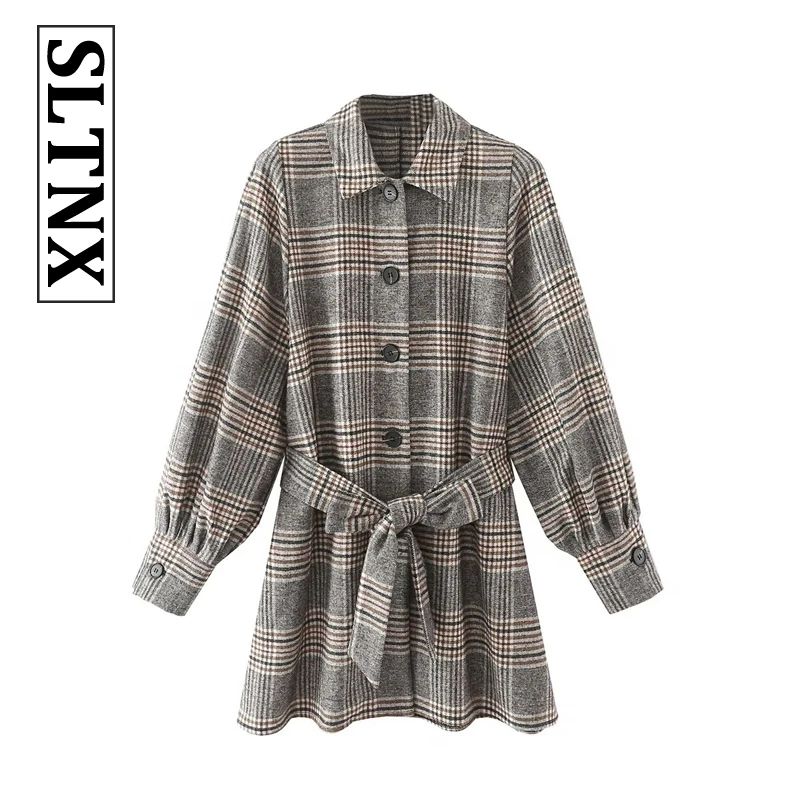 SLTNX Women's Coat Turn-Down Collar Long Sleeve Autumn Winter Overcoat Plaid Print Long Belt Woolen Oversize Coat Outerwear
SLTNX Women's Coat Turn-Down Collar Long Sleeve Autumn Winter Overcoat Plaid Print Long Belt Woolen Oversize Coat Outerwear