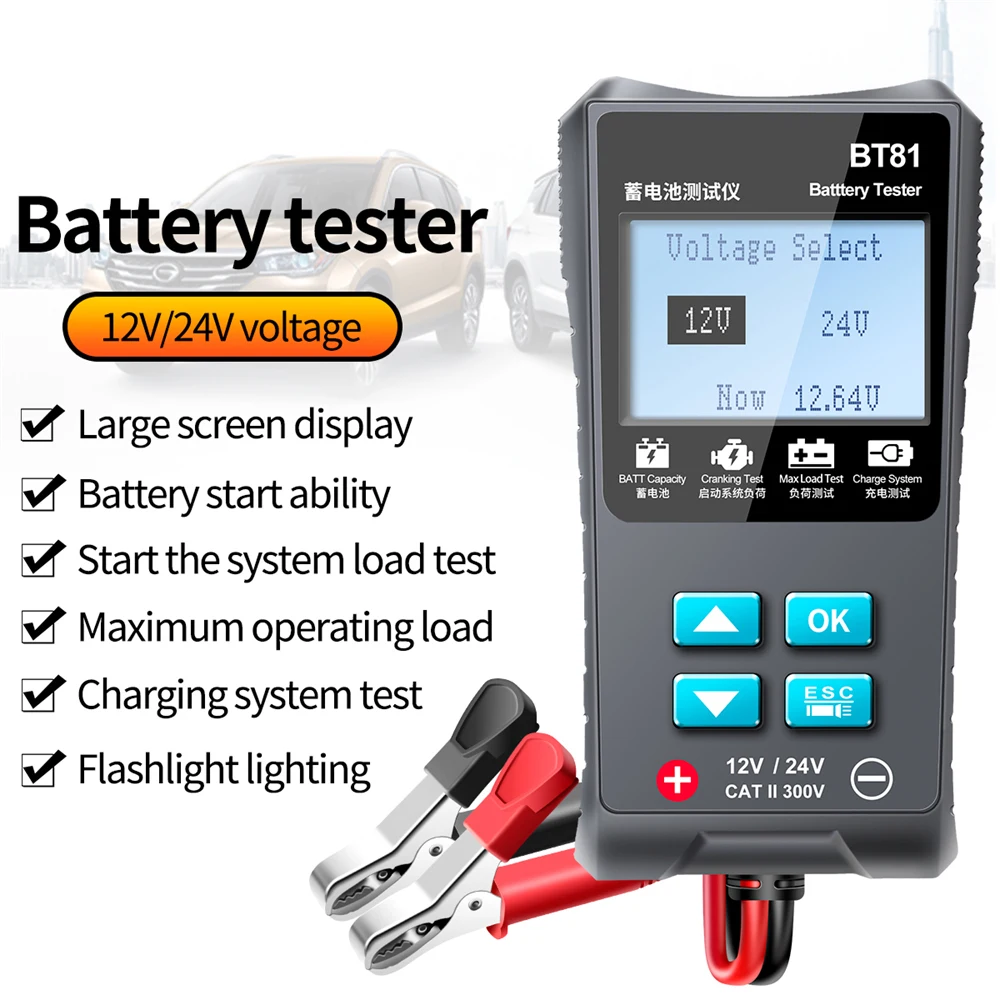 100 to 1700 CCA Battery Analyzer BT81 Car Battery Tester Cranking Charging Circuit Tester Battery Tools Universal 12V/24V
100 to 1700 CCA Battery Analyzer BT81 Car Battery Tester Cranking Charging Circuit Tester Battery Tools Universal 12V/24V