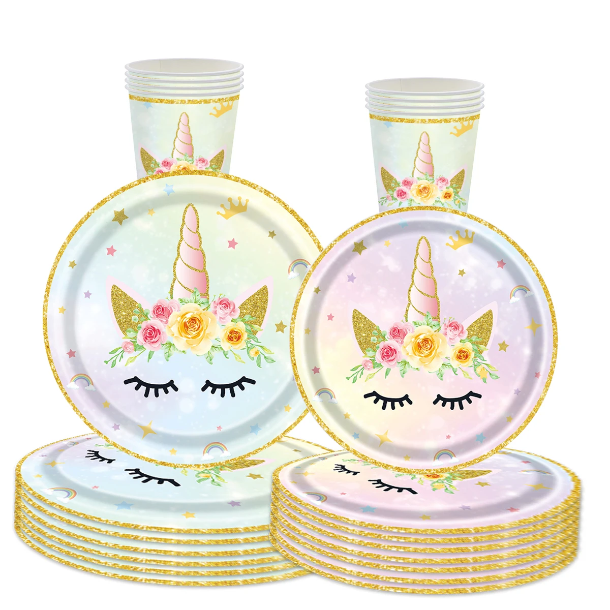 

8Guests Unicorn Theme Tableware Sets Rainbow Unicorn Paper Plates Napkin Cups Happy Princess Girls Birthday Party Decors