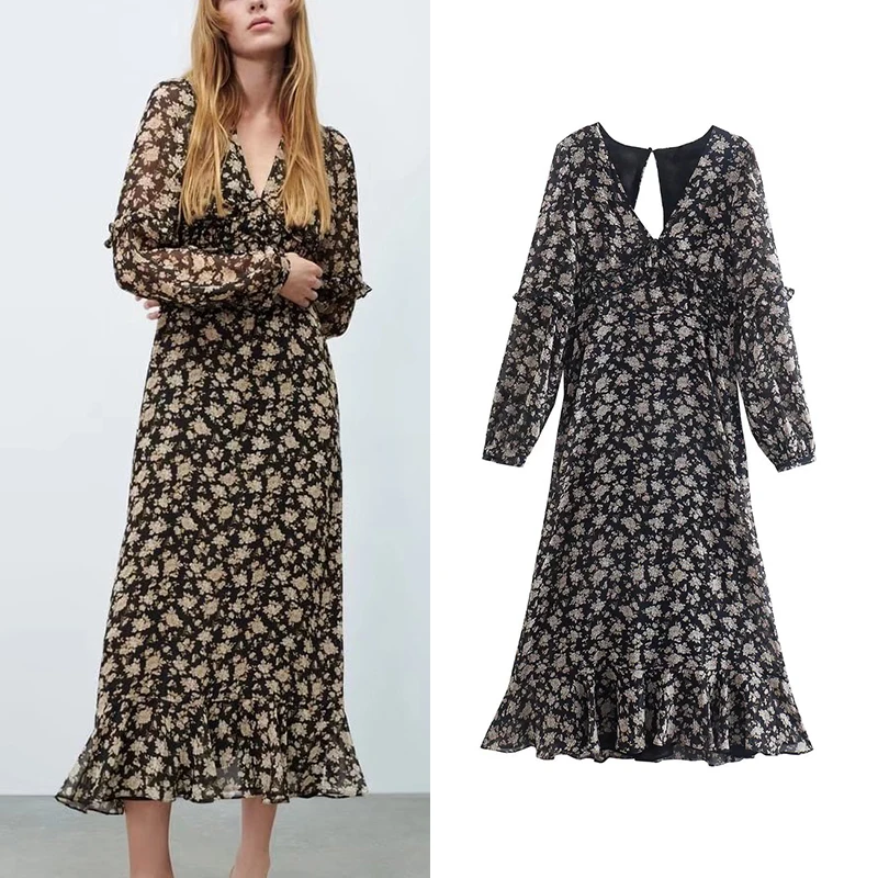 Spring 2022 Women V Neck Long Sleeve Midi Dress Laminate Decorate Print Dress Chic Female Elegant A-Line Dresses
Spring 2022 Women V Neck Long Sleeve Midi Dress Laminate Decorate Print Dress Chic Female Elegant A-Line Dresses