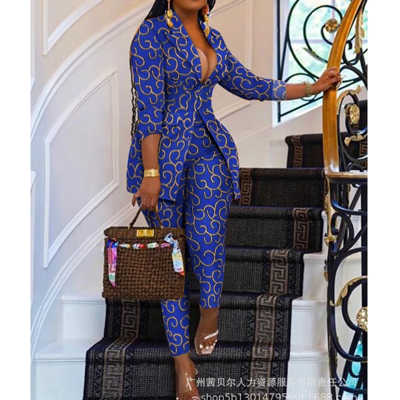 Women 2-Piece Suit Spring Summer Slim Print Suit Women Long Sleeve Turn-down Collar Jacket High Waist Pencil Pants Trousers Suit
Women 2-Piece Suit Spring Summer Slim Print Suit Women Long Sleeve Turn-down Collar Jacket High Waist Pencil Pants Trousers Suit