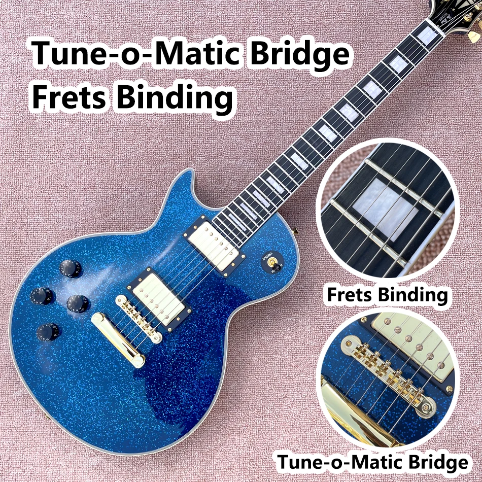 Left Hand LP Custom Electric Guitar Metallic Blue Gold Hardware Rosewood Fingerboard Frets Binding Tune-o-Matic Bridge
Left Hand LP Custom Electric Guitar Metallic Blue Gold Hardware Rosewood Fingerboard Frets Binding Tune-o-Matic Bridge