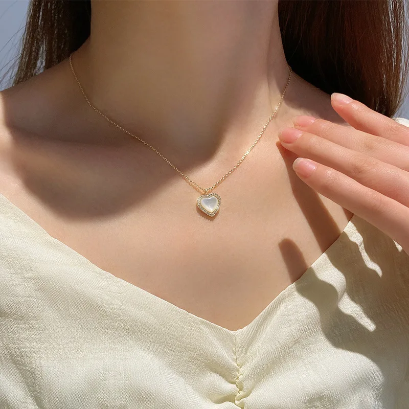 

2023 модное ожерелье с подвеской в форме сердца, цепочка с опалом, блестящее женское характерное ювелирное изделие, ожерелье-чокер, свадебные украшения, подарки