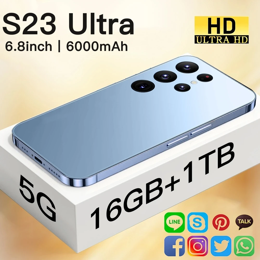 New Global Version 6.8Inch S23 Ultra 5G 4G Smart phone Unlocked Android13.0 Cellphones 6000mAh 16GB+1TB Mobile Phones+Free Gift
New Global Version 6.8Inch S23 Ultra 5G 4G Smart phone Unlocked Android13.0 Cellphones 6000mAh 16GB+1TB Mobile Phones+Free Gift