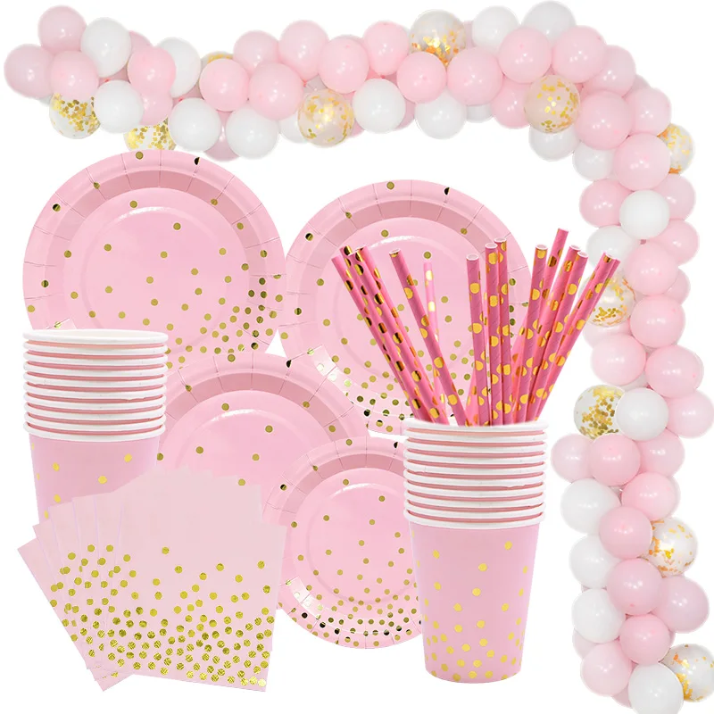 Gold Pink Disposable Tableware Set Paper Plates Cup Napkin Baby 1st Birthday Party Decor Baby Shower Girl Party Supplies Balloon
Gold Pink Disposable Tableware Set Paper Plates Cup Napkin Baby 1st Birthday Party Decor Baby Shower Girl Party Supplies Balloon