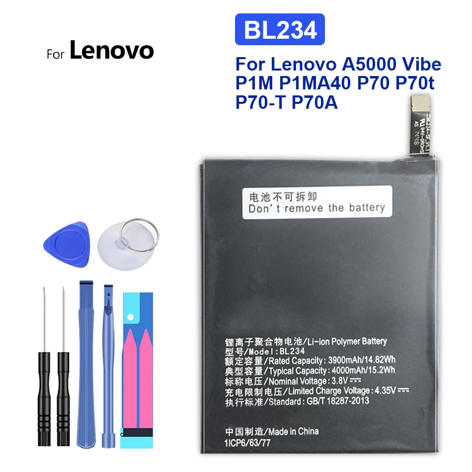 4000mAh BL234 BL 234 мобильный телефон Сменный аккумулятор для Lenovo A5000 Vibe P1M P1MA40 P70 P70t P70-T P70A с бесплатными инструментами
4000mAh BL234 BL 234 мобильный телефон Сменный аккумулятор для Lenovo A5000 Vibe P1M P1MA40 P70 P70t P70-T P70A с бесплатными инструментами
