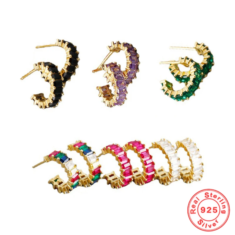 100% 925 Sterling Silver C-type Rainbow Stud Earrings for Women Purple/Green/Rose Red/White/Black Zircon Earrings Fine Jewelry 
100% 925 Sterling Silver C-type Rainbow Stud Earrings for Women Purple/Green/Rose Red/White/Black Zircon Earrings Fine Jewelry