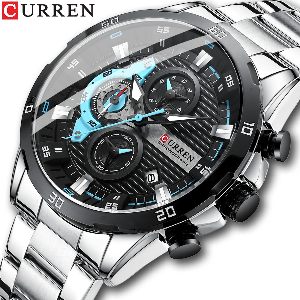 

CURREN 2023 Stainless Steel Watches for Men Creative Fashion Luminous Dial with Chronograph Quartz Clock Male Casual Wristwatch