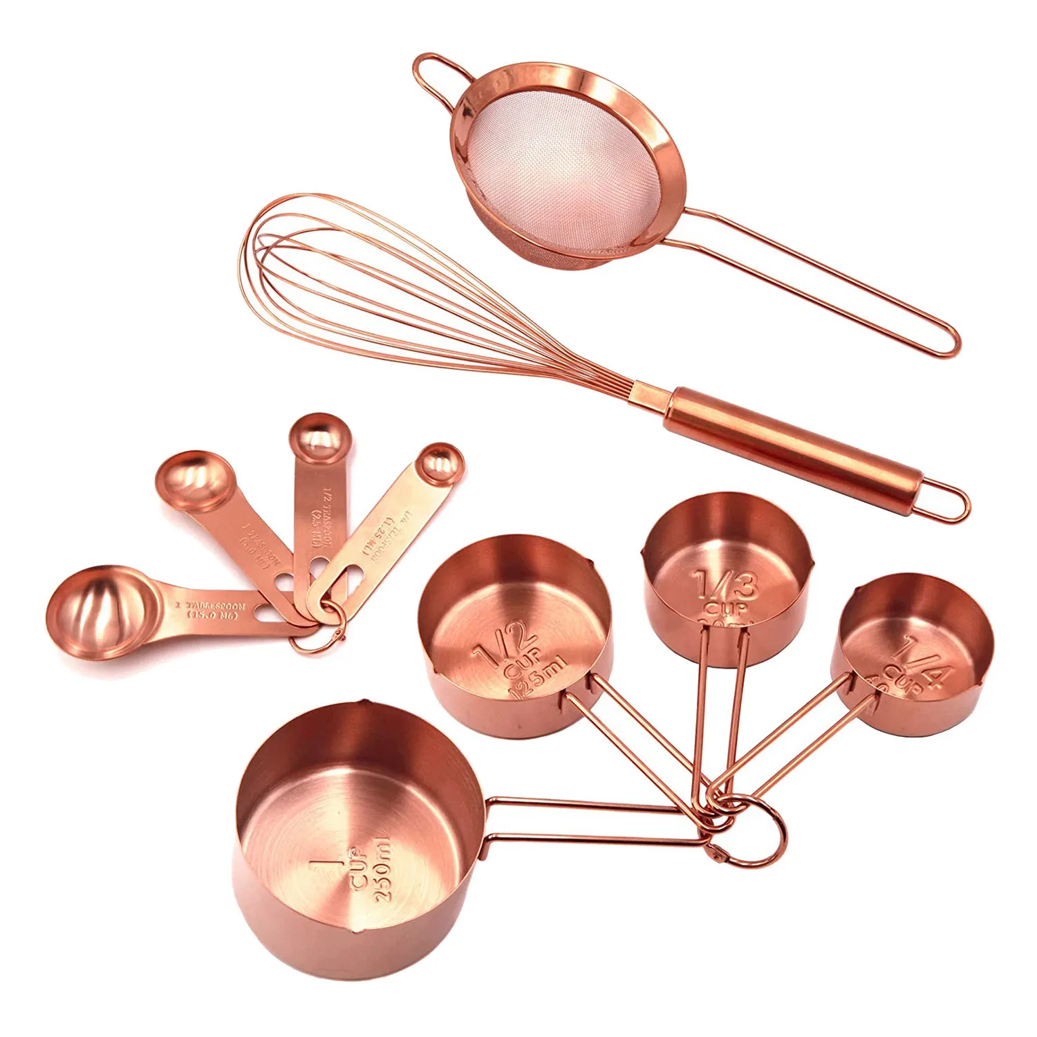 10 Piece Baking Tools Set Cooking and Baking Utensil Set Stainless Steel Measuring Cups Measuring Spoons Sets-Rose Gold
10 Piece Baking Tools Set Cooking and Baking Utensil Set Stainless Steel Measuring Cups Measuring Spoons Sets-Rose Gold