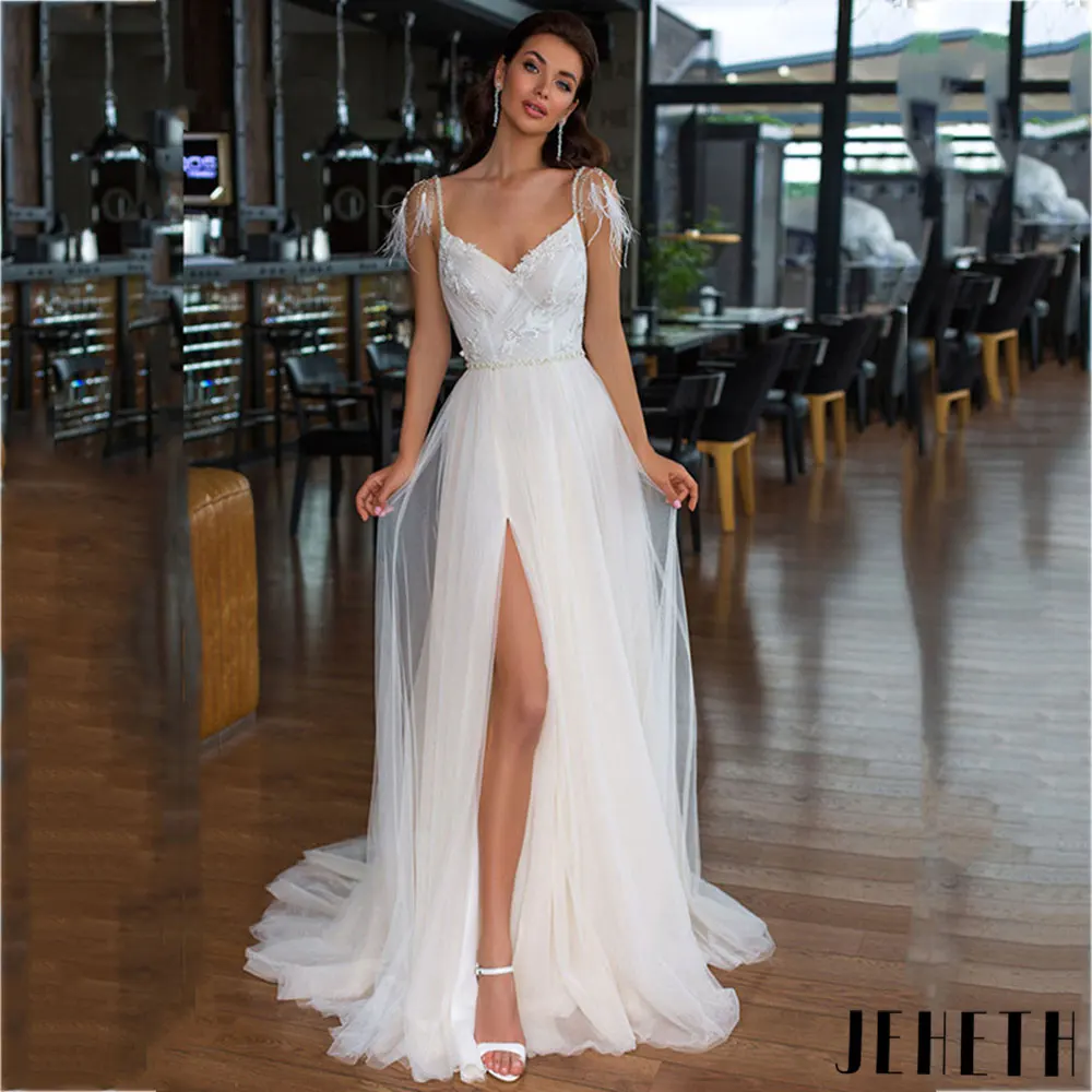JEHETH Charming V-Neck Tulle Wedding Dresses 2024 Vintage Spaghetti Straps Split Bridal Gowns Backless Applique Vestido De Novia
JEHETH Charming V-Neck Tulle Wedding Dresses 2024 Vintage Spaghetti Straps Split Bridal Gowns Backless Applique Vestido De Novia