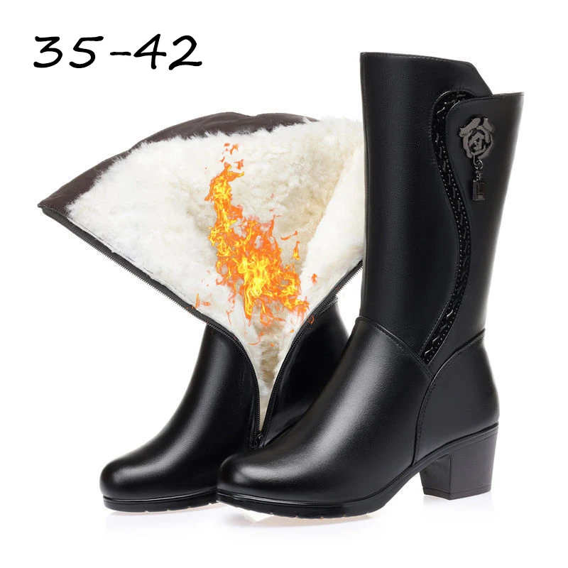 

Winter Women Fur Mid-calf Boots Female Thick Plush Warm Snow Boots Mother Waterproof Non-slip Booties Black Plush Botas De Mujer