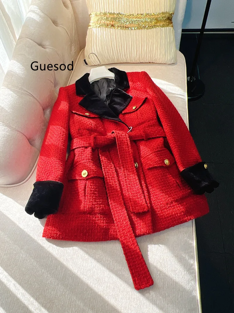 Women Wool Coat French Vintage British Elegant Top New Year Red Coat Ladies Blazer Down Coat Outerwear New
Women Wool Coat French Vintage British Elegant Top New Year Red Coat Ladies Blazer Down Coat Outerwear New