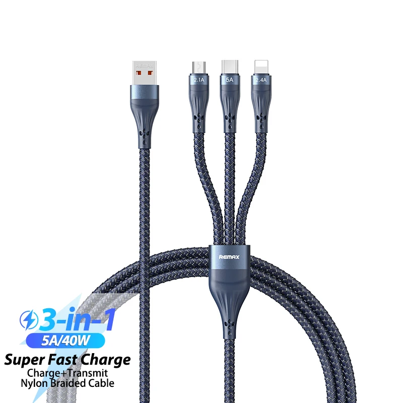 

Remax Join Us 1.2m 5A Type C Fast Micro Pd 40W Charger Data Auto Recharge Usb Charging Cable 3 In 1