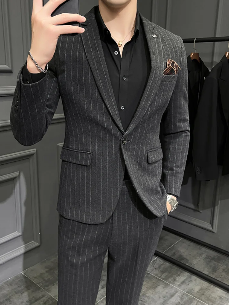High-quality Thick Men's Two-piece Suit Suit Woolen Suit Business Casual Striped Suit Men Suits for Wedding Man Suit Slim Fit
High-quality Thick Men's Two-piece Suit Suit Woolen Suit Business Casual Striped Suit Men Suits for Wedding Man Suit Slim Fit