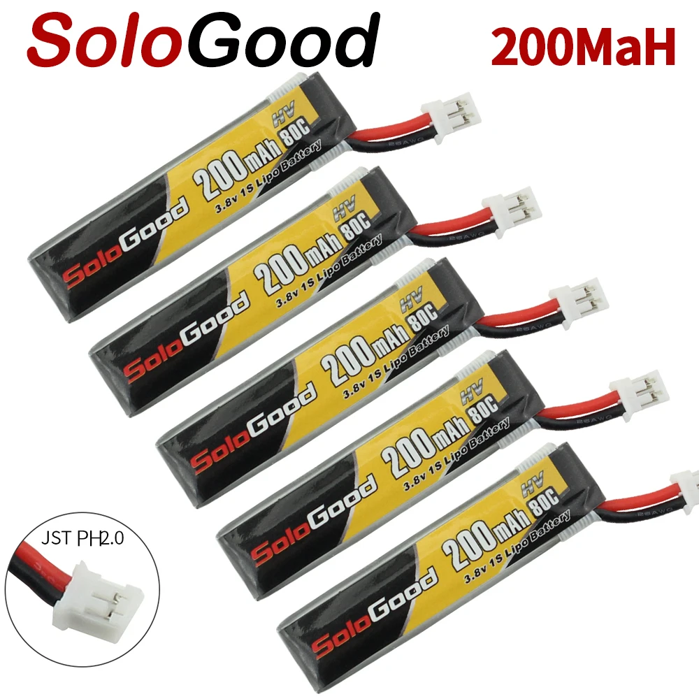 5PCS SoloGood Lipo Batteries 1S 3.8V 200mAh 80C Rechargeable Battery with PH2.0 Plug Connector for Indoor Racing Drone Toy
5PCS SoloGood Lipo Batteries 1S 3.8V 200mAh 80C Rechargeable Battery with PH2.0 Plug Connector for Indoor Racing Drone Toy
