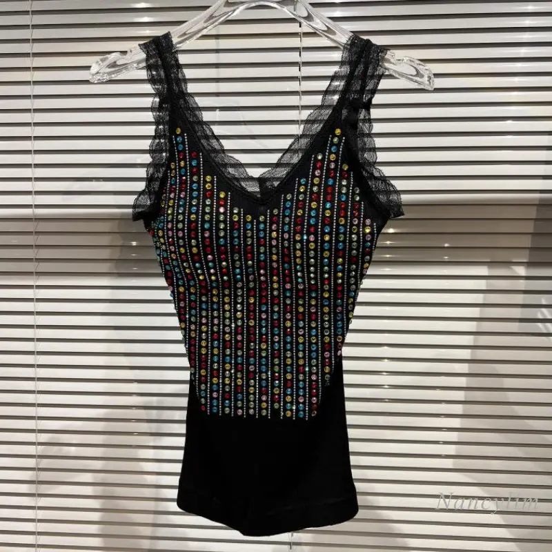 2022 Autumn Womens Stretch Tank New Particle Color Rhinestone Lace Edge Cotton Knitted Chest Pad Tanks Crop Top White Black
2022 Autumn Womens Stretch Tank New Particle Color Rhinestone Lace Edge Cotton Knitted Chest Pad Tanks Crop Top White Black