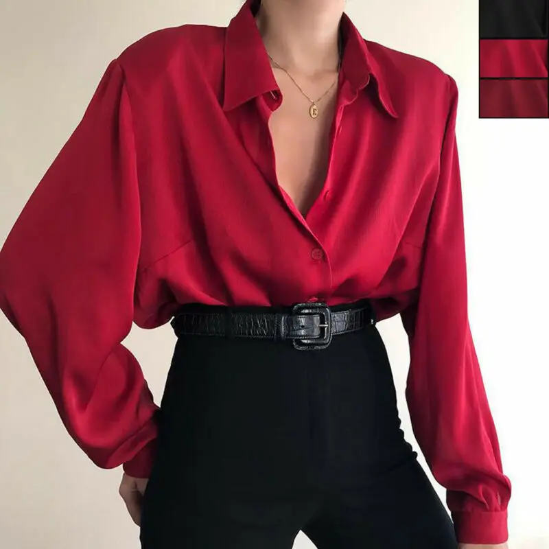 Women Button Blouses Turn Down Collar Shirts Office Lady Long Sleeve Casual Blouse Loose OL Shirt Baggy Tops Red/Wine Red /Black
Women Button Blouses Turn Down Collar Shirts Office Lady Long Sleeve Casual Blouse Loose OL Shirt Baggy Tops Red/Wine Red /Black