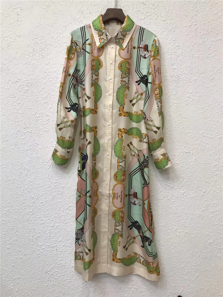 2023 Summer New Carousel Print Shirt Belt Silk Long Ladies Dress
2023 Summer New Carousel Print Shirt Belt Silk Long Ladies Dress
