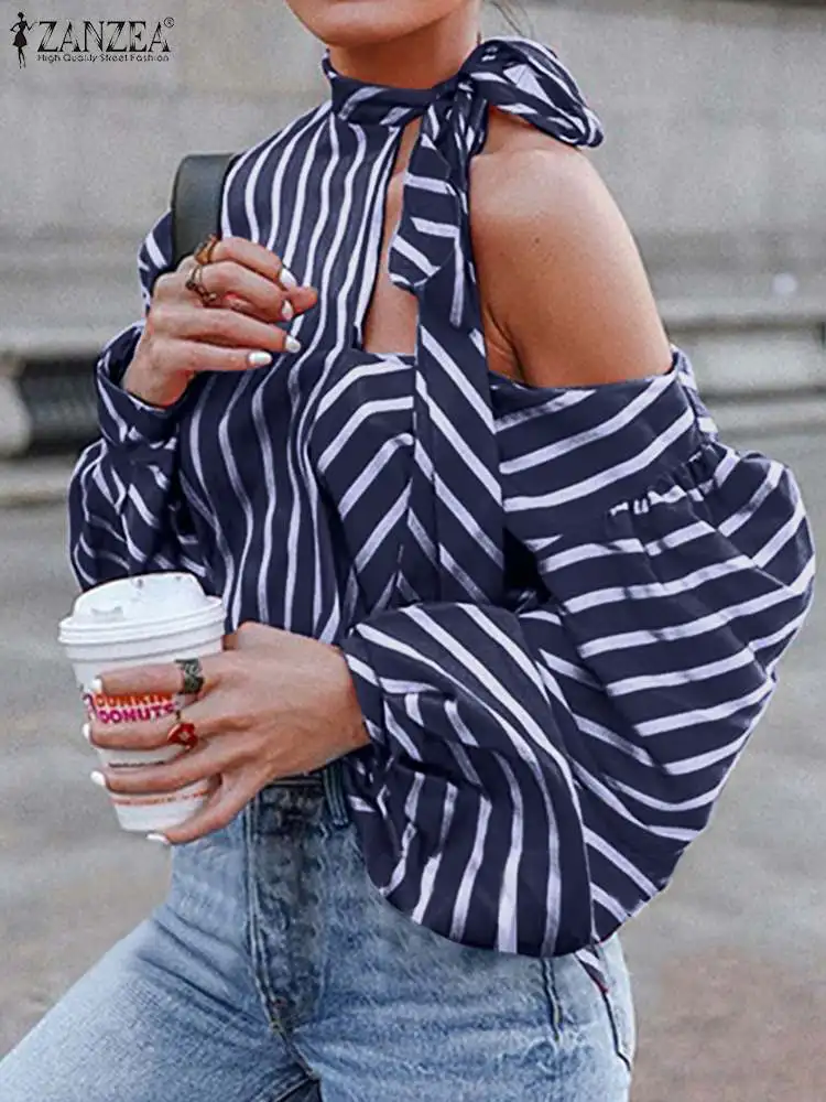 Lantern Long Sleeve O-Neck Off Shoulder Shirt ZANZEA Women Spring Striped Blouse Femme Fashion Casual Lace Up Loose Party Blusa
Lantern Long Sleeve O-Neck Off Shoulder Shirt ZANZEA Women Spring Striped Blouse Femme Fashion Casual Lace Up Loose Party Blusa