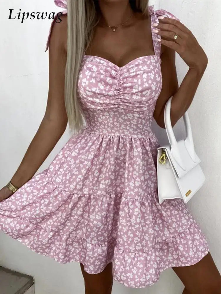 Summer Sling Bow Lace Up Short Dress Women Tube Top Floral Waist Mini Dress Fashion Elegant Sleeveless Pleated Dresses Vestidos
Summer Sling Bow Lace Up Short Dress Women Tube Top Floral Waist Mini Dress Fashion Elegant Sleeveless Pleated Dresses Vestidos